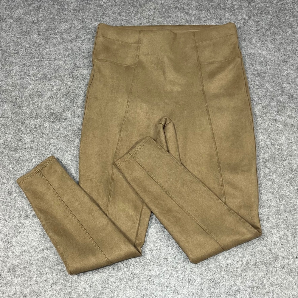 SPANX Faux Suede Leggings Taupe Brown Slimming Ponte Stretch L‎ XL